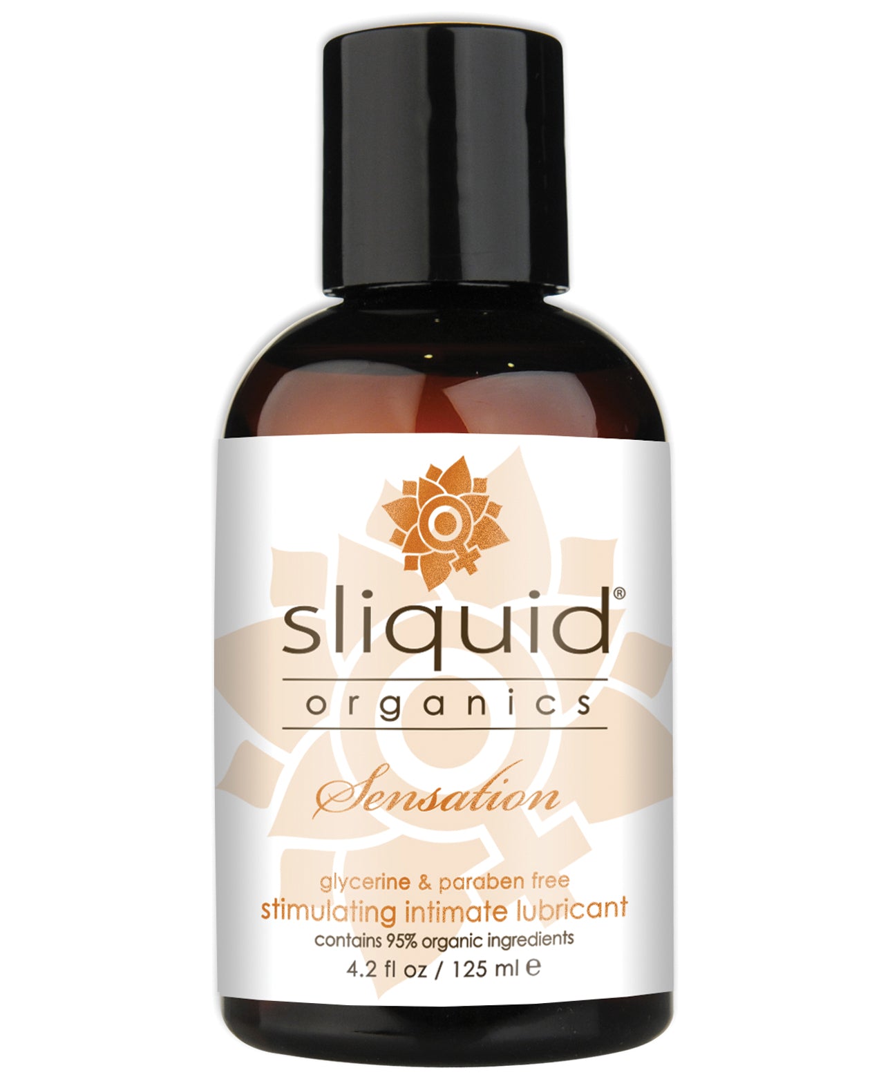 Sliquid Organics Sensation personal lubricant bottle on a white background