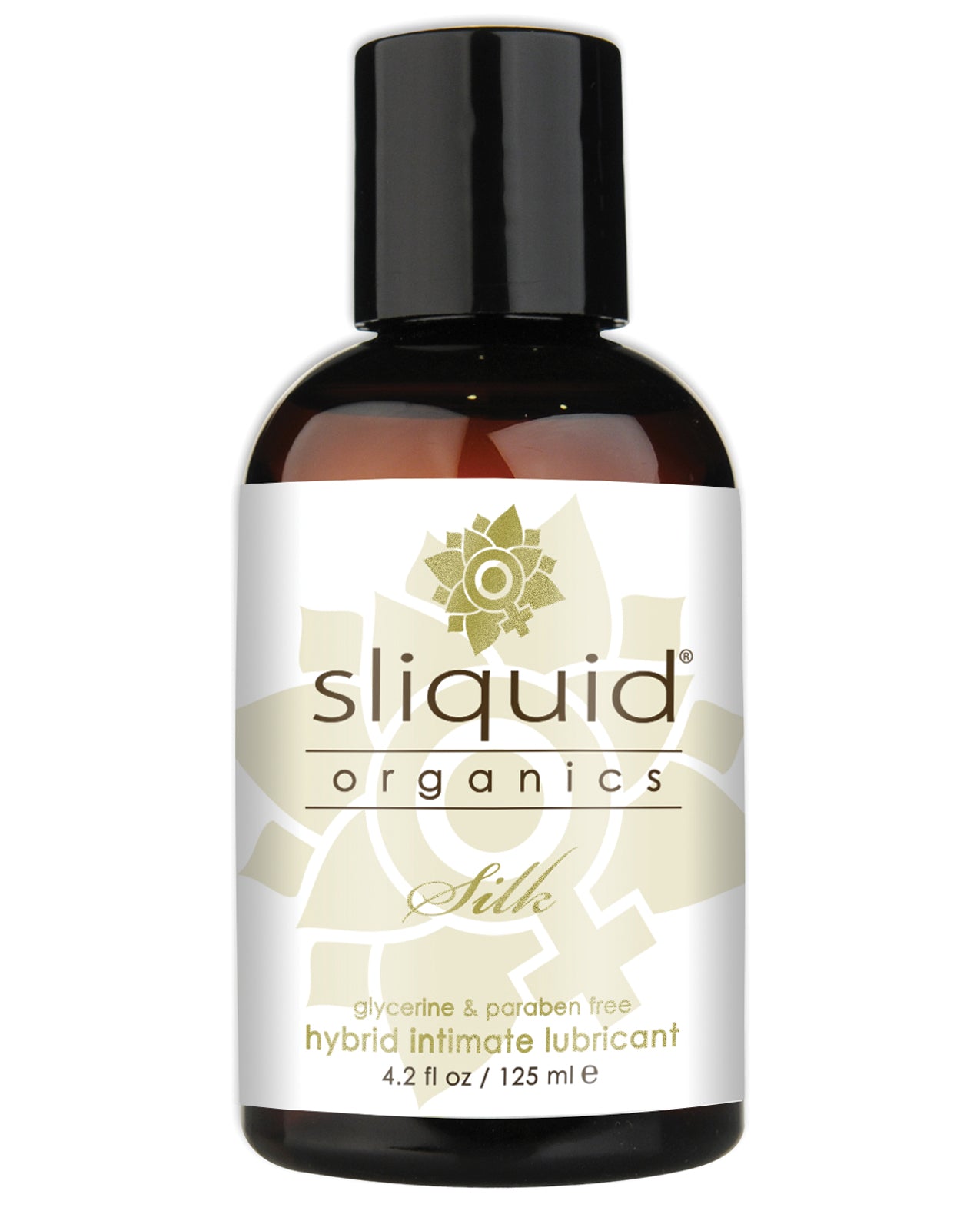 Sliquid Organics Silk hybrid intimate personal lubricant bottle on a white background