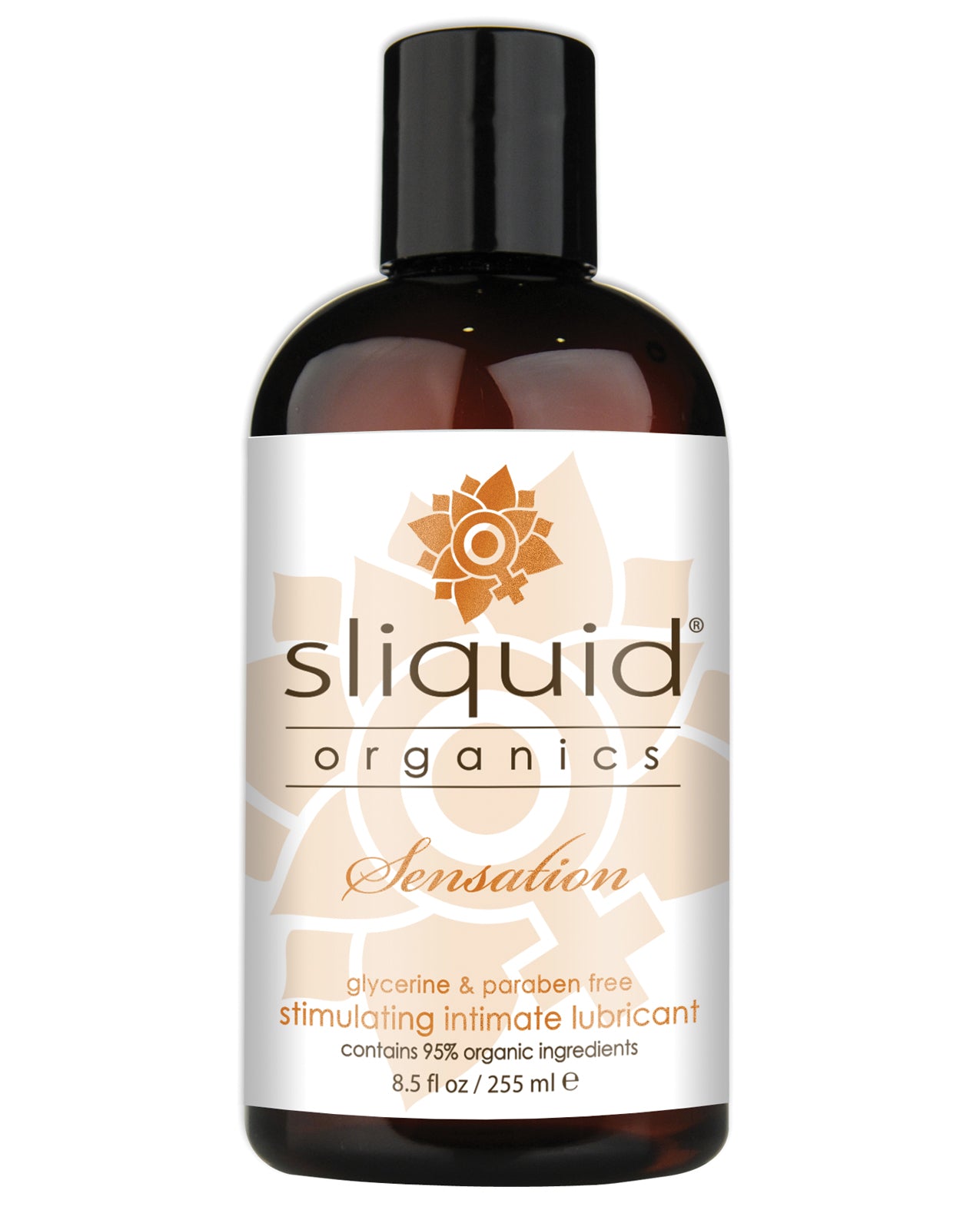 Sliquid Organics Sensation personal lubricant bottle on a white background