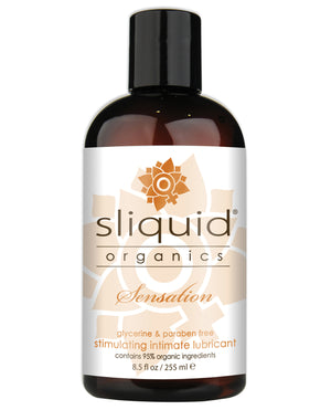 Sliquid Organics Sensation personal lubricant bottle on a white background