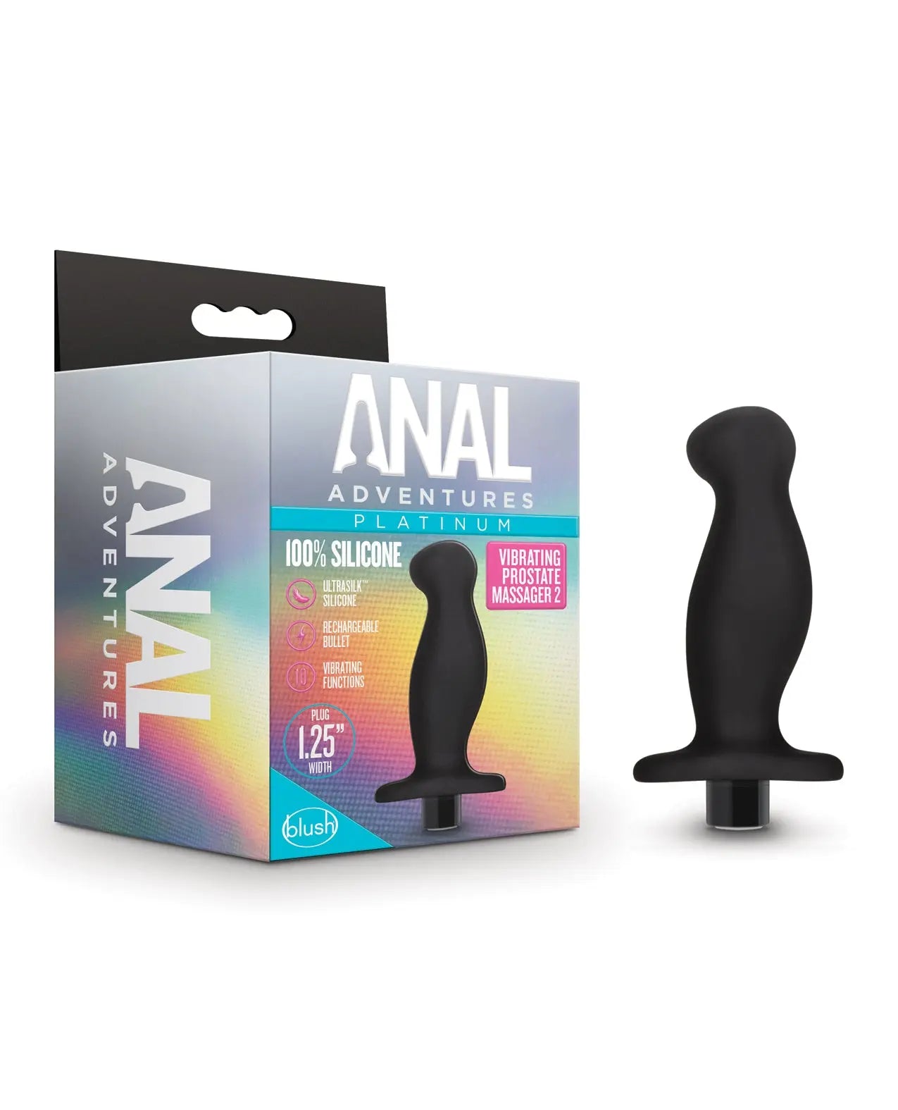 Blush Anal Adventures Platinum Silicone Vibrating Prostate Massager 02- Black Anal Adventures