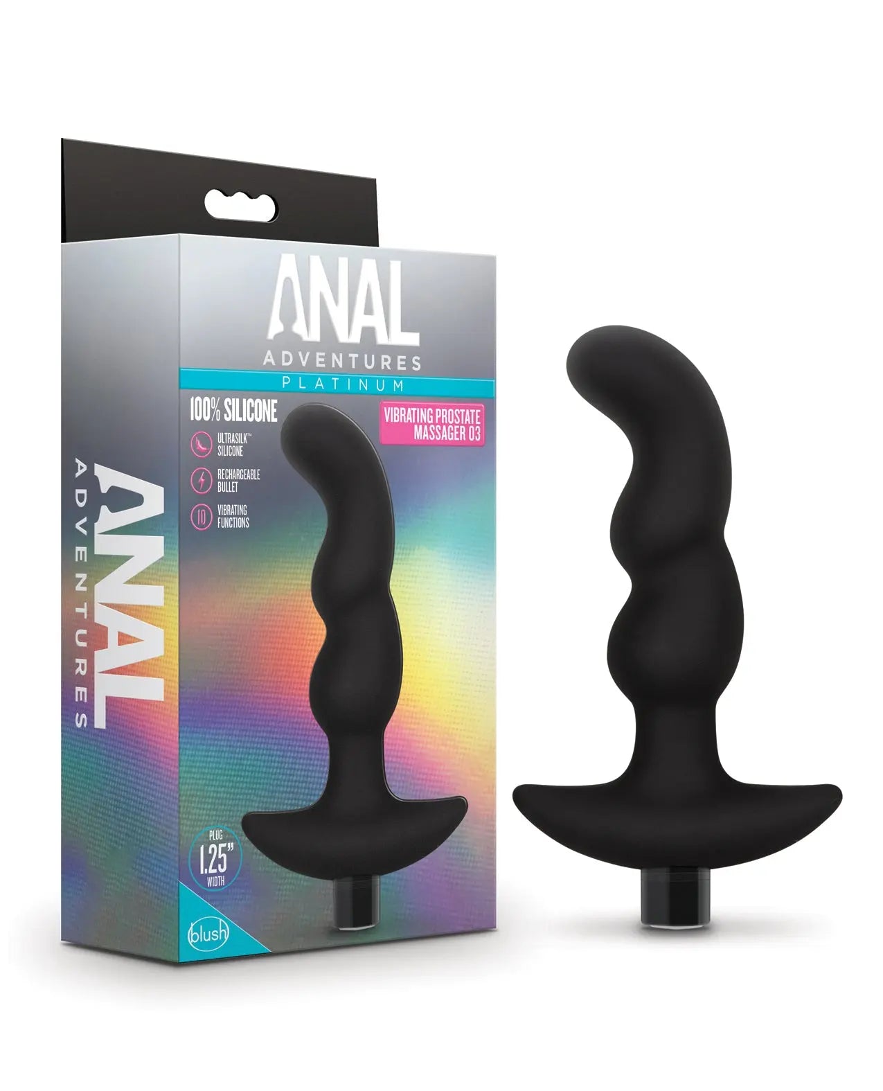 Blush Anal Adventures Platinum Silicone Vibrating Prostate Massager 03- Black Anal Adventures
