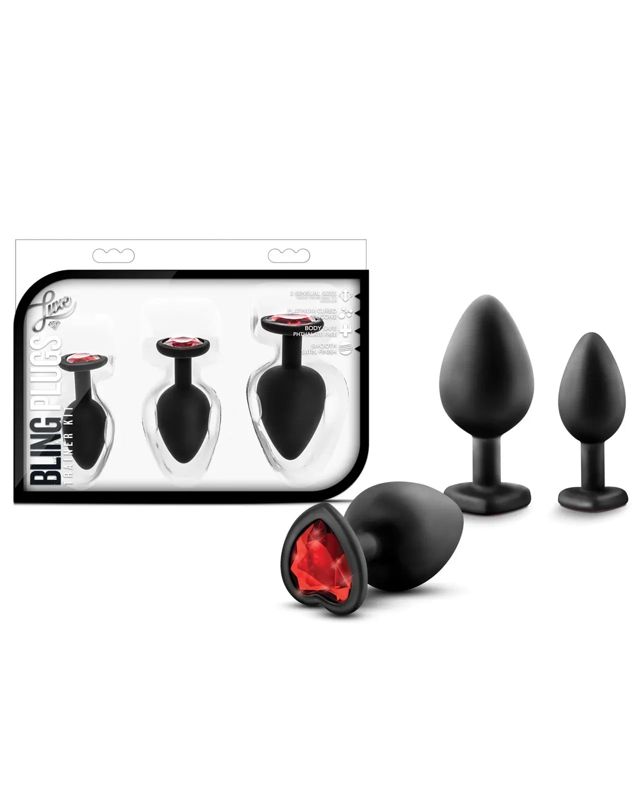 Blush Luxe Bling Plugs Training Kit - Black with Red Gems Luxe
