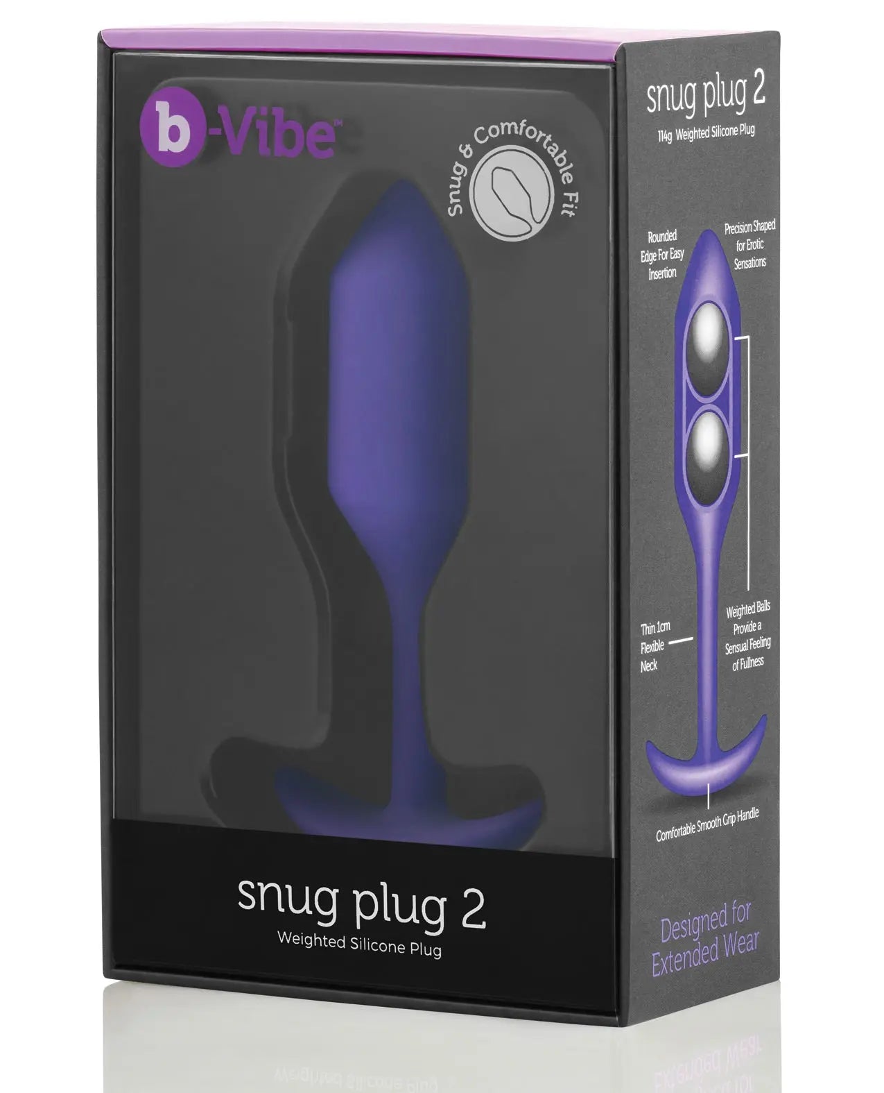 Box of b-Vibe snug anal plug 2 on a white background