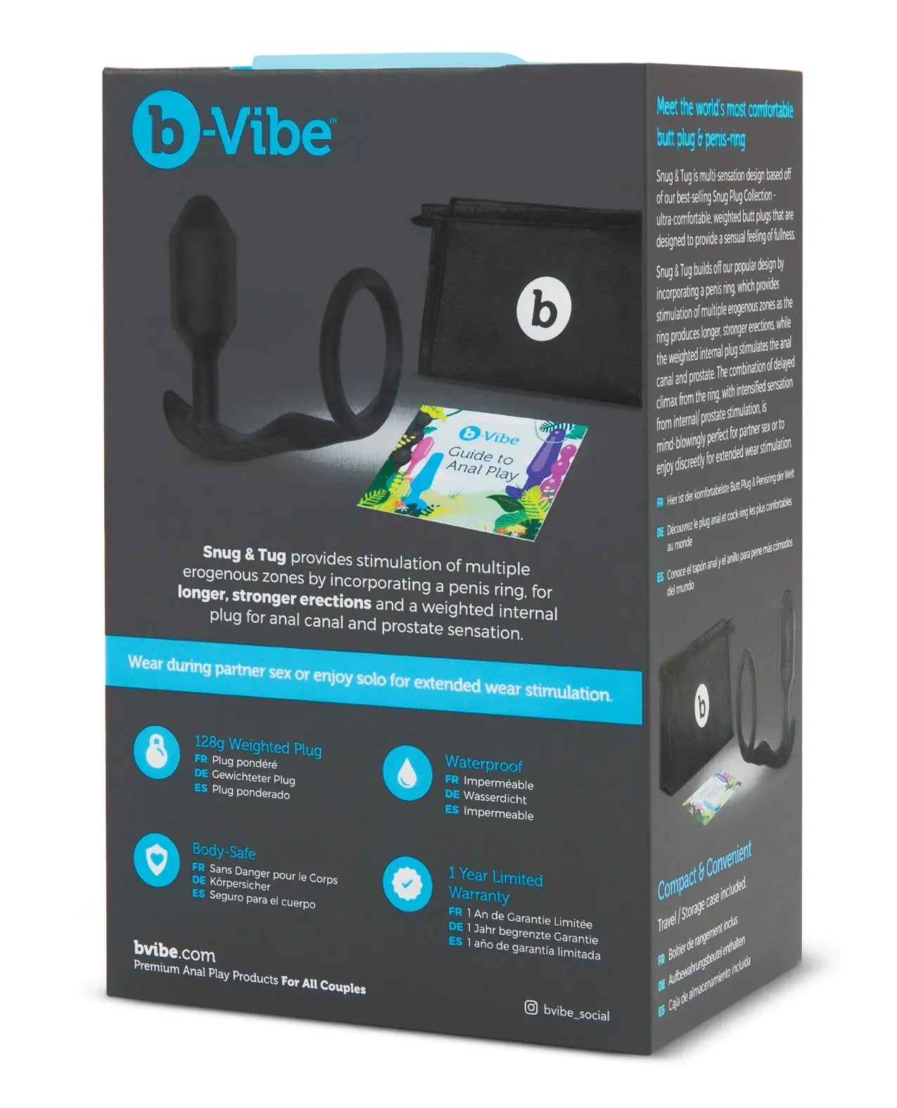 b-Vibe Snug & Tug Weighted Silicone & Penis Ring - 128 g Black b-vibe