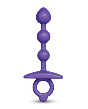 Purple b-Vibe Zip Silicone Anal Beads on a white background
