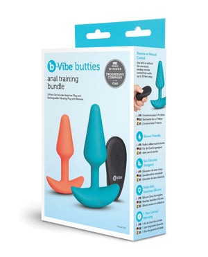 b-vibe Anal Training Bundle 2-Piece Set Includes Beginner Plug & Rechargeable Vibrating Plug with Remote