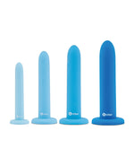 Set of blue silicone b-Vibe Silicone Anal Training Dilator Set on a white background