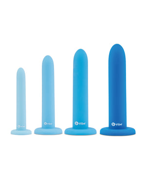 Set of blue silicone anal products with 'Vibe' branding on a white background