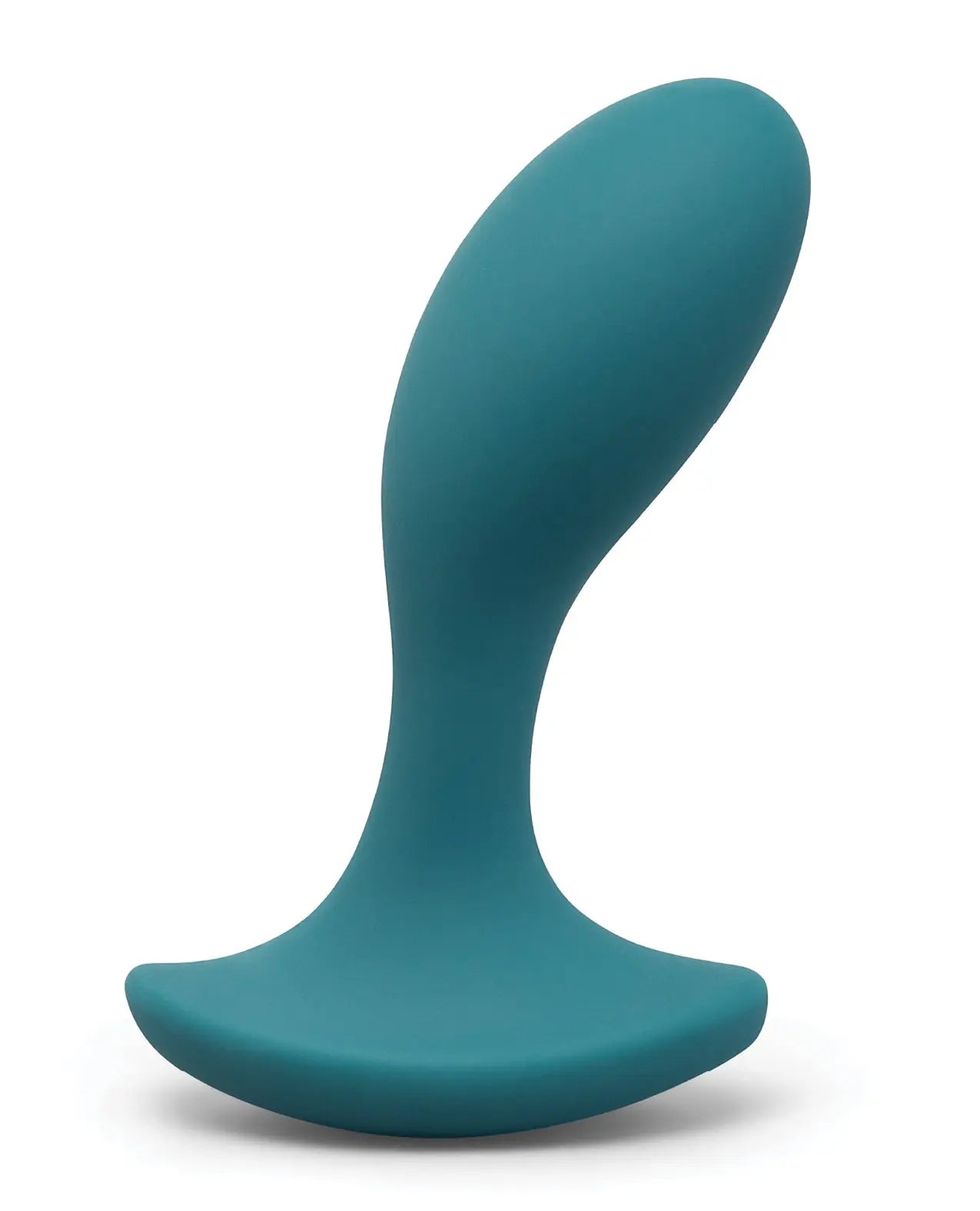 Teal silicone butt plug on a white background