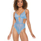Coquette Scallop Stretch Lace & Sheer Mesh Teddy with Front V Cut Out Blue MD