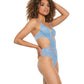 Coquette Scallop Stretch Lace & Sheer Mesh Teddy with Front V Cut Out Blue MD Coquette
