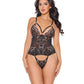 Coquette Lace and Mesh Teddy with Removable Backless Panty - Black/Rose Gold SM