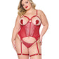 Coquette Metallic Stretch Scallop Lace and Mesh Bustier with Thong - Red 1X/2X