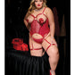 Coquette Metallic Stretch Scallop Lace and Mesh Bustier with Thong - Red 1X/2X