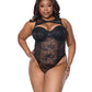 Coquette Lace Teddy with Padded Underwire Cups & Removable Neck Accent - Black 3X/4X