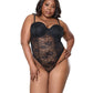 Coquette Lace Teddy with Padded Underwire Cups & Removable Neck Accent - Black 3X/4X Coquette