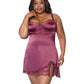 Coquette Scallop Lace Trimmed Stretch Satin Chemise with Underwire Cups | Mauve Plum 3X/4X