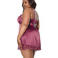 Coquette Scallop Lace Trimmed Stretch Satin Chemise with Underwire Cups | Mauve Plum 3X/4X Coquette
