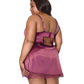 Coquette Scallop Lace Trimmed Stretch Satin Chemise with Underwire Cups | Mauve Plum 3X/4X