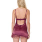 Coquette Scallop Lace Trimmed Stretch Satin Chemise with Underwire Cups | Mauve Plum LG