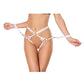 Coquette Satin Ribbon with Elastic Harness & Cuffs Set - White/Gold O/S