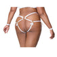 Coquette Satin Ribbon with Elastic Harness & Cuffs Set - White/Gold QN Coquette