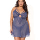 Coquette Twilight Fever Lace & Mesh Babydoll with G-String - Navy 3X/4X