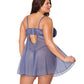 Coquette Twilight Fever Lace & Mesh Babydoll with G-String - Navy 3X/4X