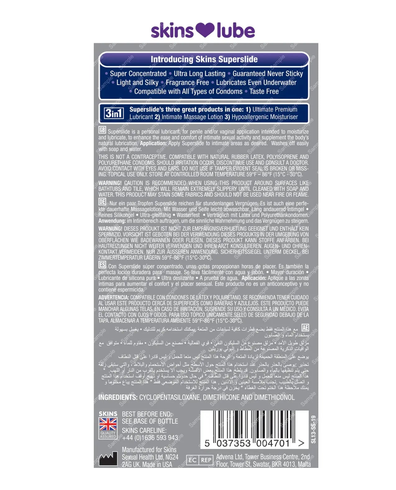 Creative Conceptions Skins Superslide Silicone Based Lubricant - 4.4 oz Creative Conceptions