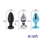 Dr. Tush's Venture Collection Medium anal plug set dimension chart showing size measurements for each plug material