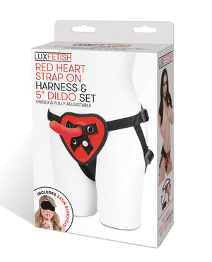 Lux Fetish 5" Dildo with Red Heart Strap On Harness Set