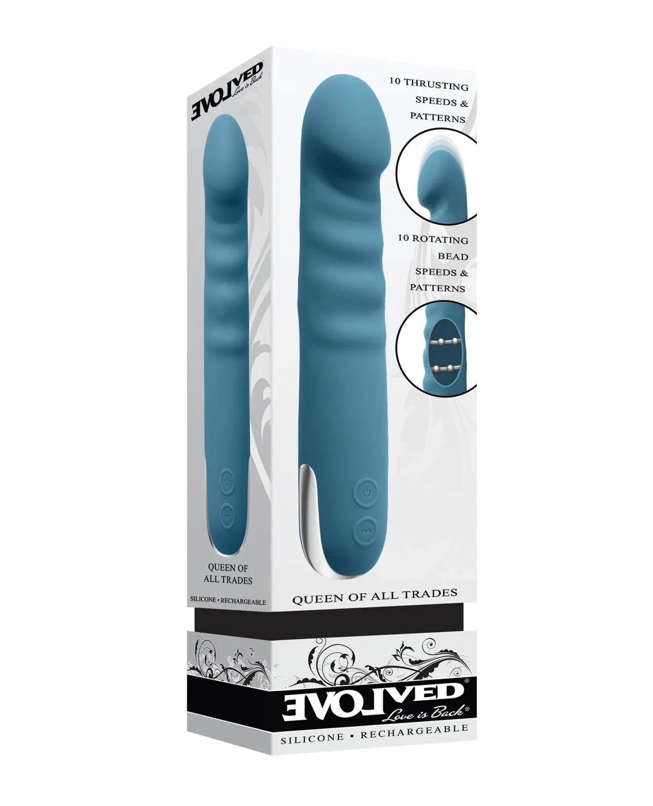 Evolved Queen of All Trades Thrusting & Rotating Vibrator - Teal Evolved