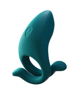 Dame Hug Vibrating Couples Ring in Fir green silicone, upright front view showing the open arms, no packaging