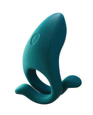 Dame Hug Vibrating Couples Ring in Fir green silicone, upright front view showing the open arms, no packaging