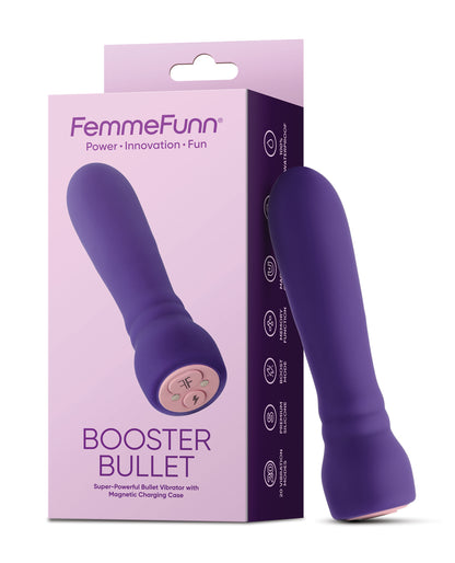 Femme Funn Booster Bullet Vibrator with packaging featuring the brand 'FemmeFunn' on a white background.