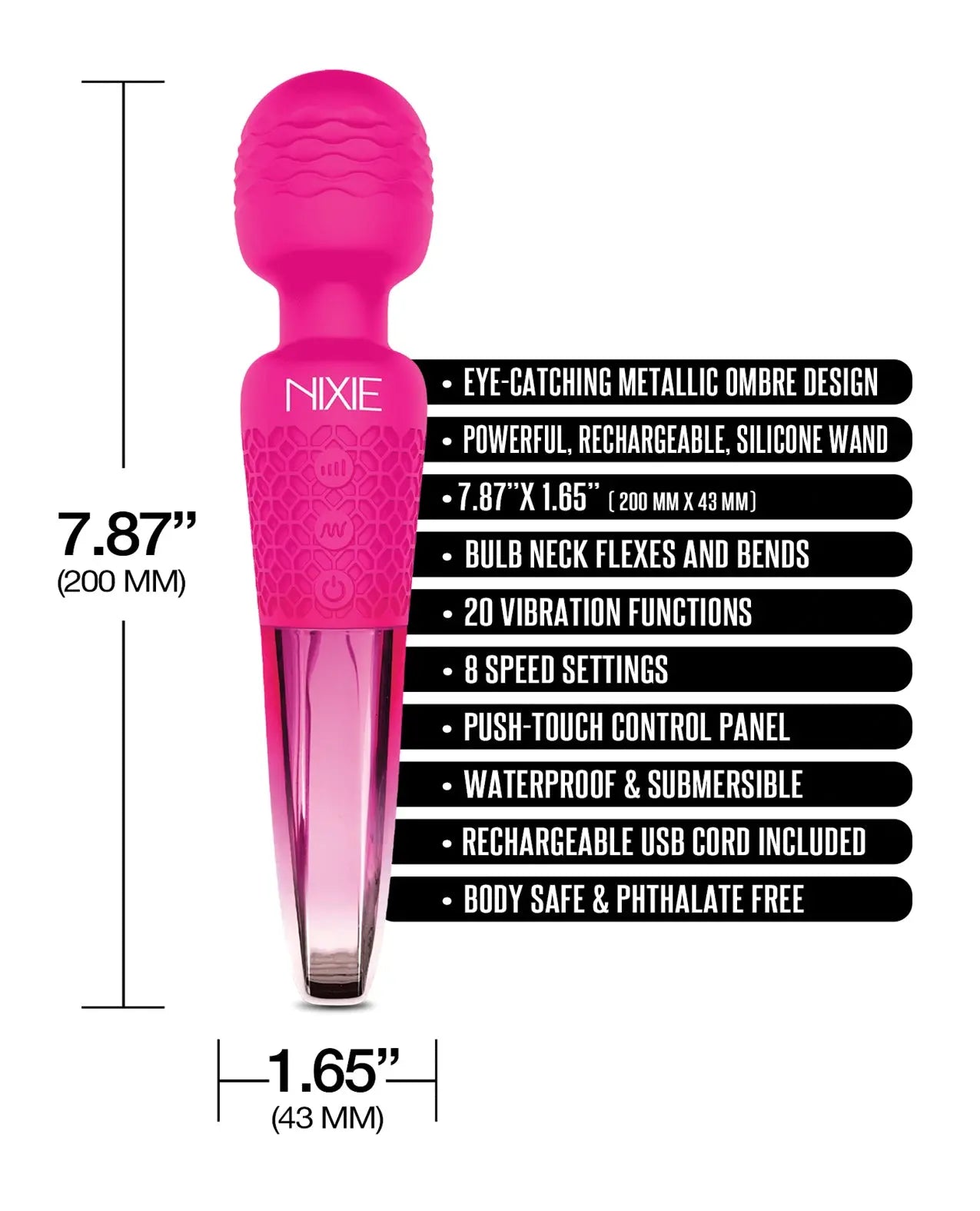 Nixie Rechargeable Wand Massager - Pink Ombre Metallic Nixie