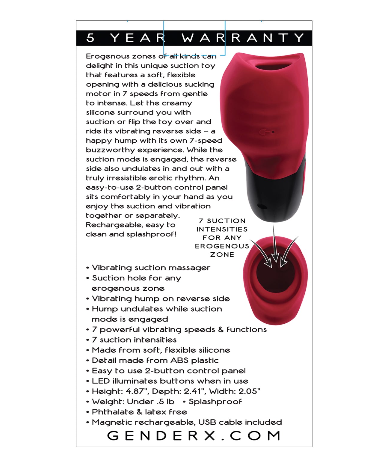 Gender X Body Kisses Vibrating Suction Massager - Red/Black