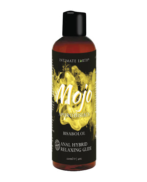 Bottle of Intimate Earth Mojo Phrodisiac Anal Hybrid Relaxing Glide on a white background
