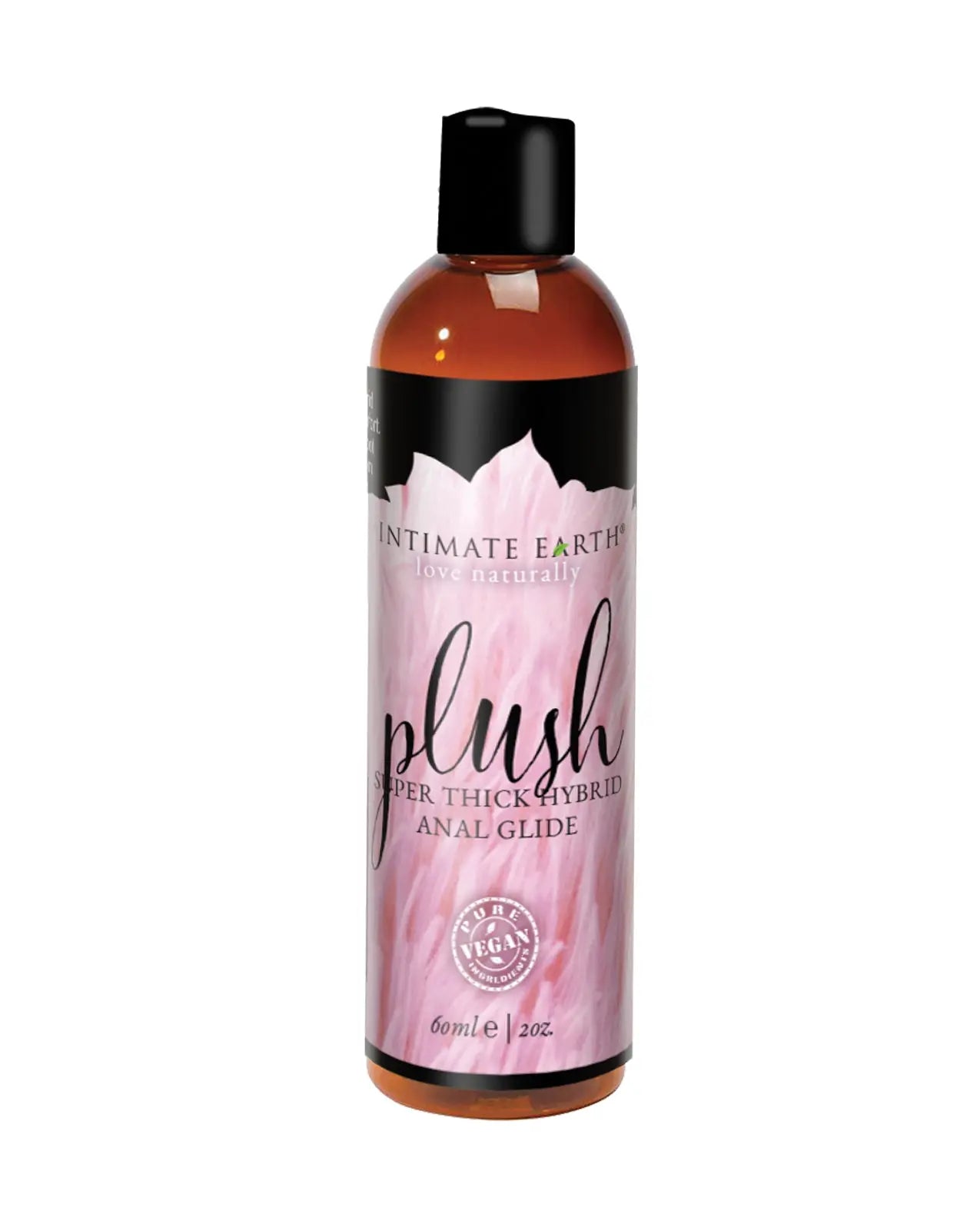 Bottle of Intimate Earth Plush Anal Glide Lubricant on a white background