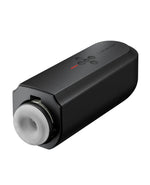 Black Lovense Solace Thrusting Masturbator device with a white component on a white background