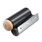 Black and silver electronic device, Lovense Solace Pro Thrusting Masturbator with beige component on a white background