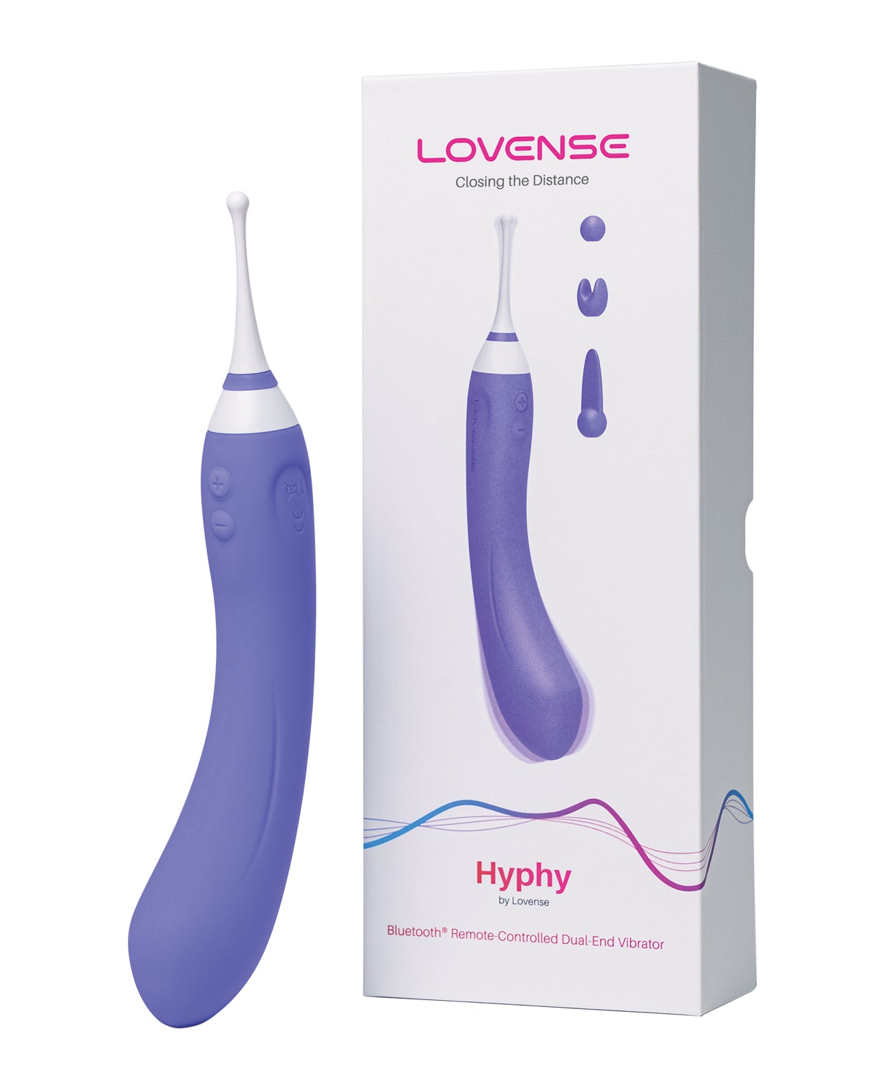 Purple Lovense Hyphy Hi-Frequency Stimulator Vibrator device with 'Lovense' packaging on a white background