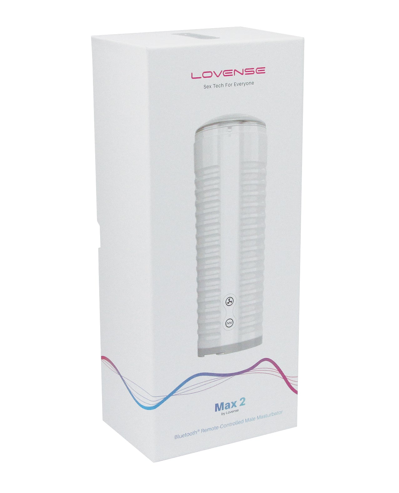 Product packaging for LOVENSE Max 2 device on a white background