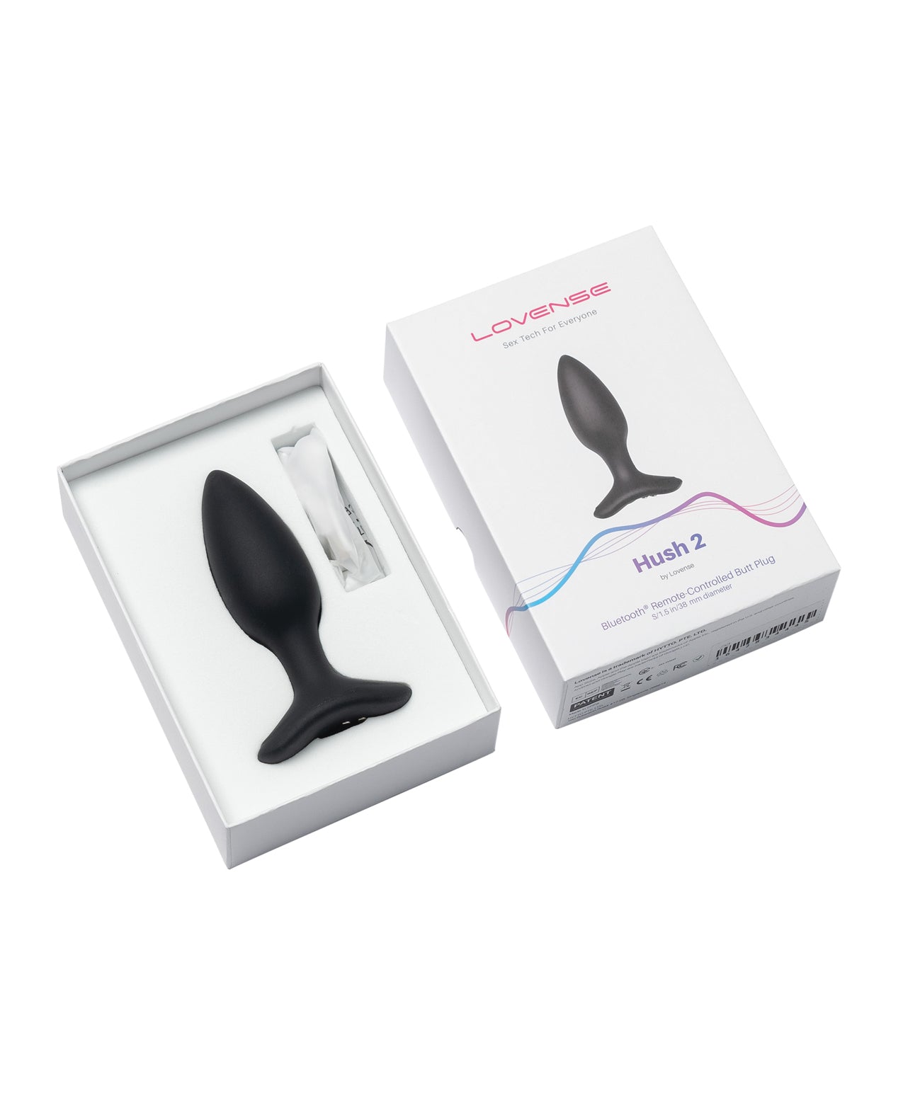Black electronic anal plug in a white box with 'Lovenuse' packaging on a white background