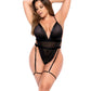 Mapale Shadow Panel Bodysuit with Hook & Eye Crotch Closure & Attached Garters Black 3X/4X Mapale
