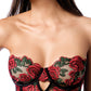 Mapale Untamed Floral Embroidered Underwire Babydoll with Back Lace Up Detail & G-String | Black/Red MD
