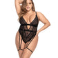 Mapale Sheer Mesh & Animal Pattern Lace Teddy with Garter Belt & Adjustable Crotch Closure Black 2X/3X Mapale