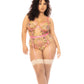 Mapale Floral Embroidered Teddy with Underwire Cup & Garters Pink 3X/4X Mapale