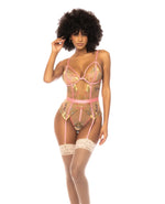 Mapale Floral Embroidered Teddy with Underwire Cup & Garters Pink Large Mapale